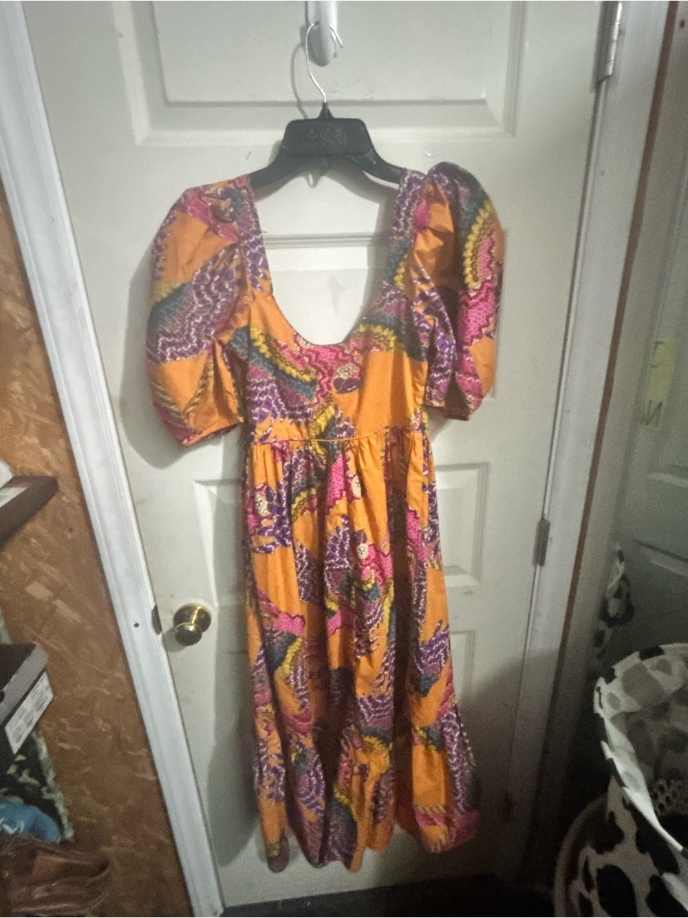 Bohemian Beaded MacawsPuff-Sleeve Midi Dress in Yellow Paisley Print - Picture 4 of 11